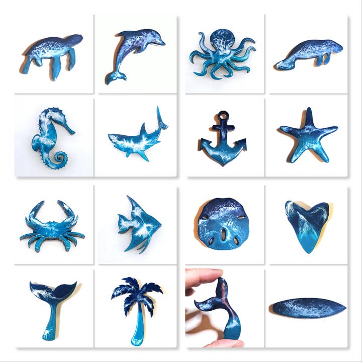 16 Pc Magnet Sampler-Ocean Scene-Resin & Wood-Sea Creatures for wholesale by JEMS of the Sea