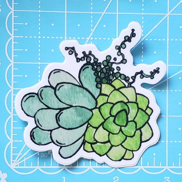 Autocollant en vinyle mat découpé à l'emporte-pièce vert Succulent Bunch 2 pour la vente par Fairytale Fox Designs