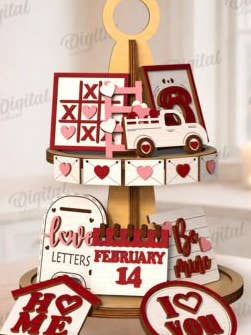 Kit decorativo in legno per San Valentino, vassoio a livelli, 10 pezzi per la vendita all'ingrosso da parte di Finding Farmhouse Crafts & More