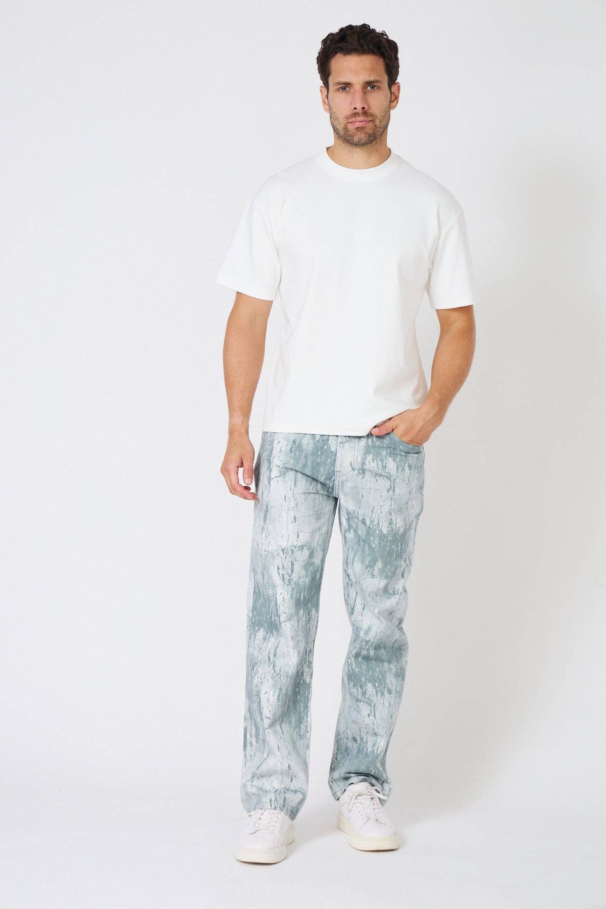 TOP MONDAY - Wholesale Top & Pant Set (NOT Loungewear) - Men's - Paint Effect Denim Set – Street Chic Look for Winter16