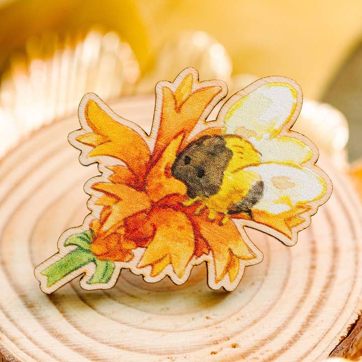 Bee Balm Flower - 1.5" Wooden Pin for wholesale by Cottonbook