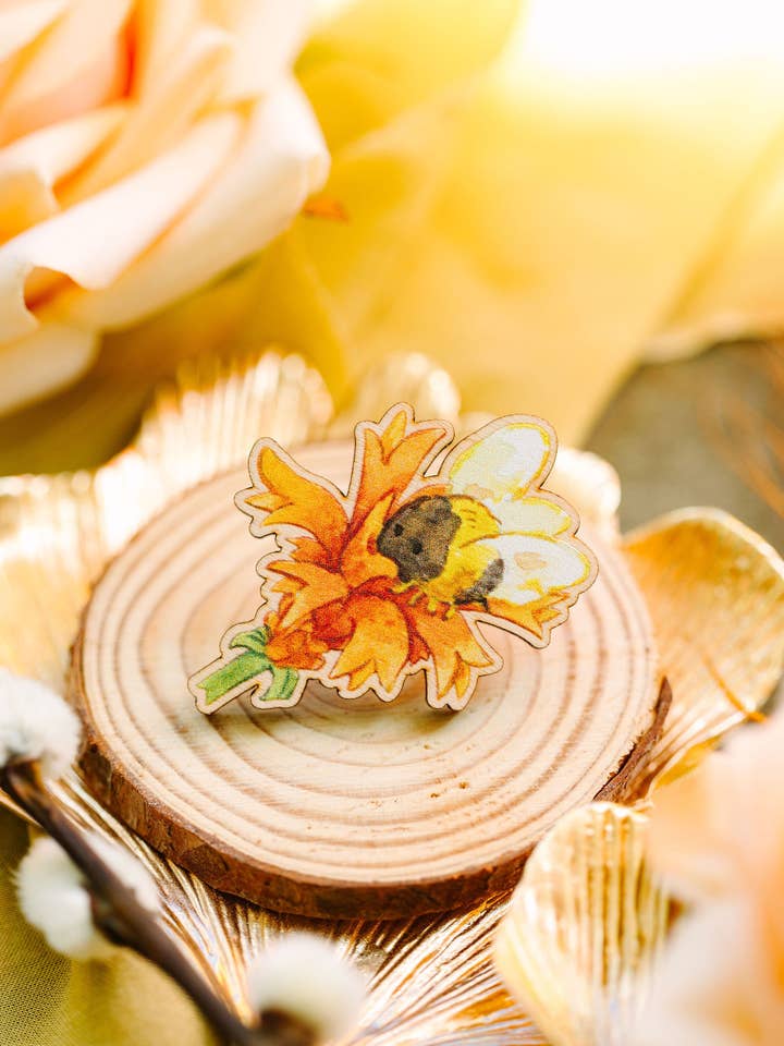 Bee Balm Flower - 1.5" Wooden Pin for wholesale by Cottonbook