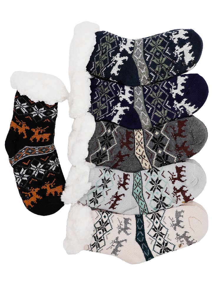 Kids Earth Tone Snowflake Fuzzy Lounge Socks for wholesale by Cap Zone