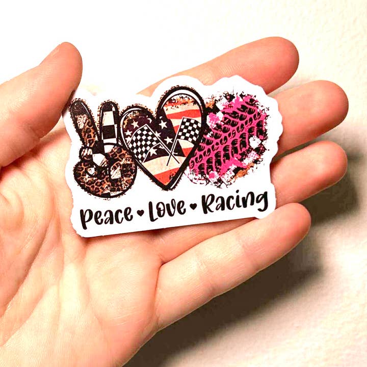 Peace Love Racing- Racing Sticker/Magnet for wholesale by Oily Graphic Creations