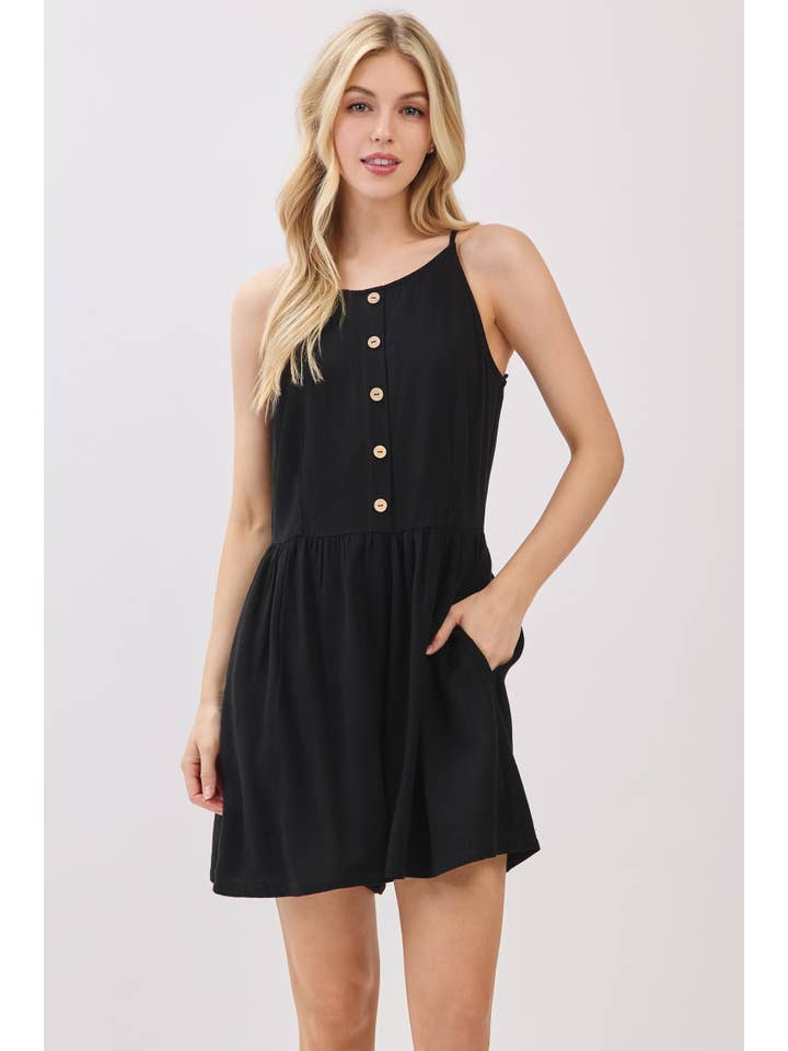 Final Touch - Wholesale Romper - Women's - Boat Neck Sleeveless Button Down Romper - VJ37218