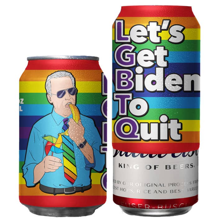 "Let's Get Biden To Quit" (LGBTQ) Beersy Can Cooler for wholesale by Beersy