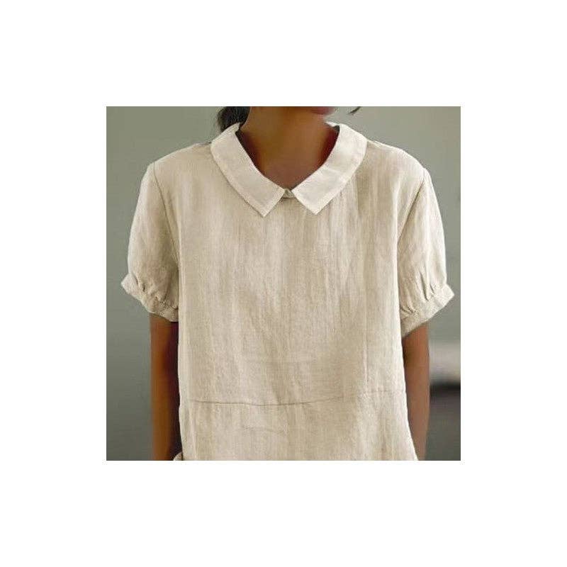 FurDecoration - Wholesale Blouse - Women's - Loose Fit Solid Color Wide Lapel Short Sleeve Shirt8