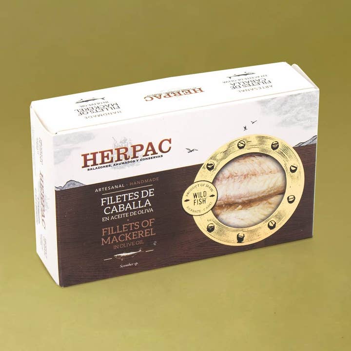 Filetes de caballa en aceite de oliva Herpac para venta al por mayor de Lata
