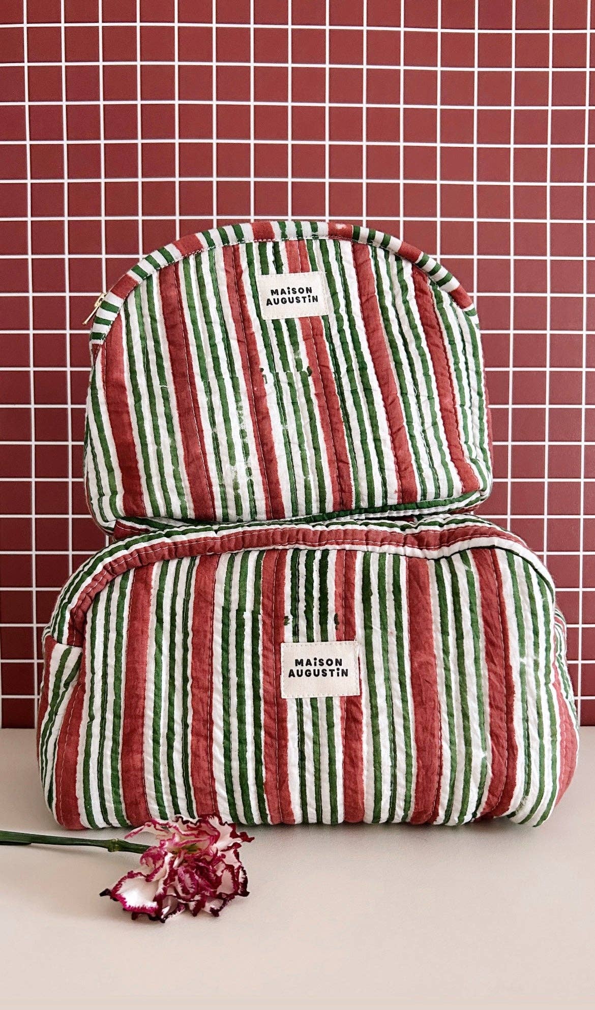 Maison Augustin - Vente Trousse de toilette – femme - Trousse de toilette Stripe Brique2