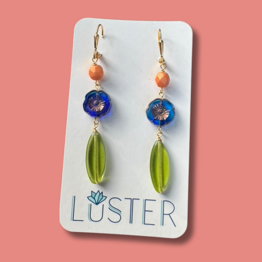 LUSTER - Vente Boucles d'oreilles pendantes - Boucles d'oreilles légères uniques en verre tchèque en forme de fleur1