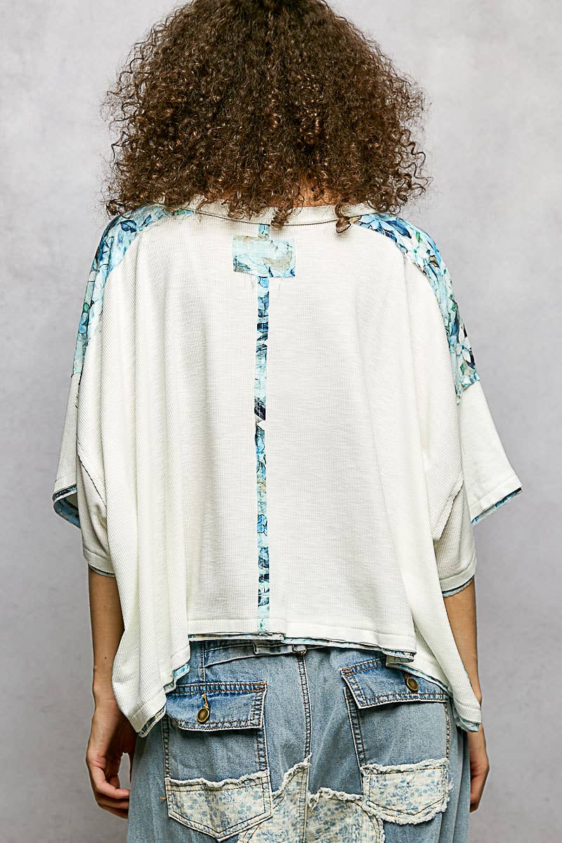 Pol Clothing - Wholesale Knit Top - Women's - Floral Print Patch Button Down Short Sleeve Top13