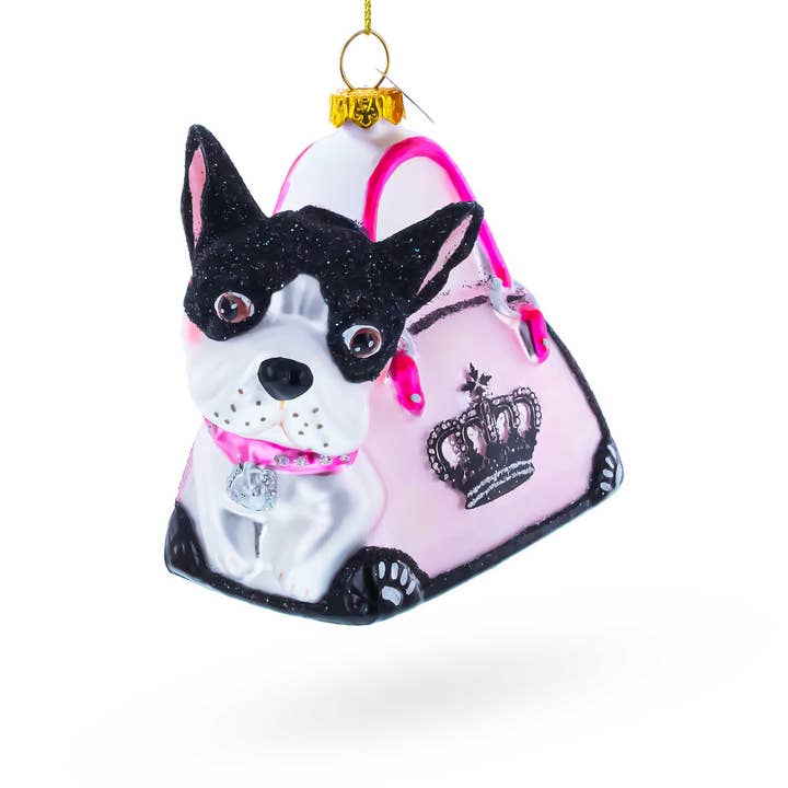 Boston Terrier in Pink Handbag Glass Ornament for wholesale by BestPysanky
