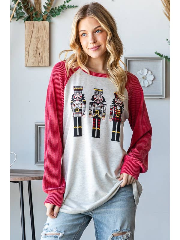 HEIMISH - Wholesale Tunic - Women's - ET7699-10 URBAN RIBBED TOY SOLDIER CHRISTMAS TOP