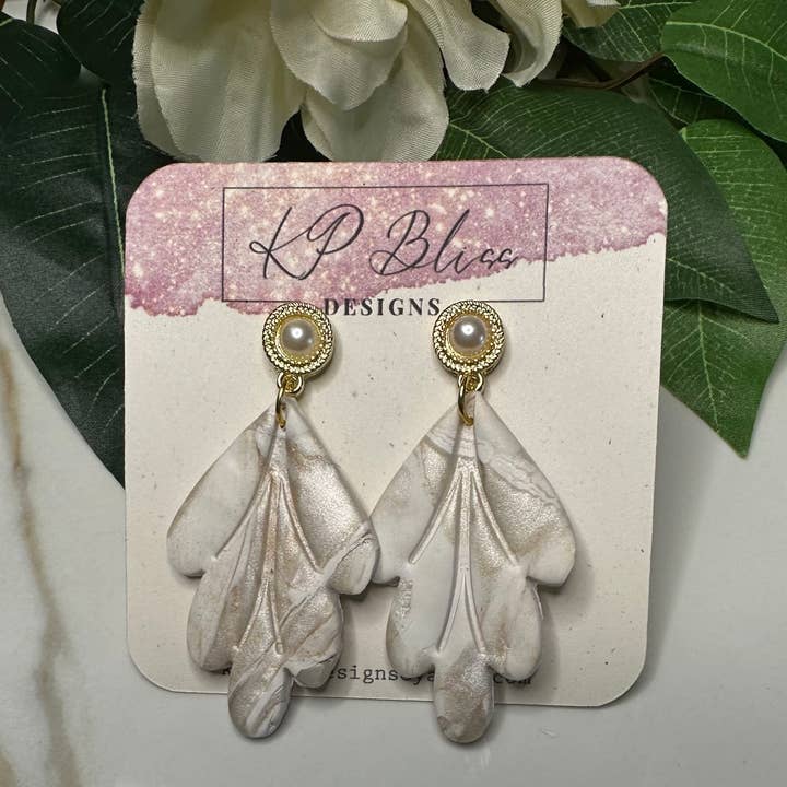 Handmade Marble Copper and Gold Pearl Leaf Dangle Earrings for wholesale by KP Bliss Designs