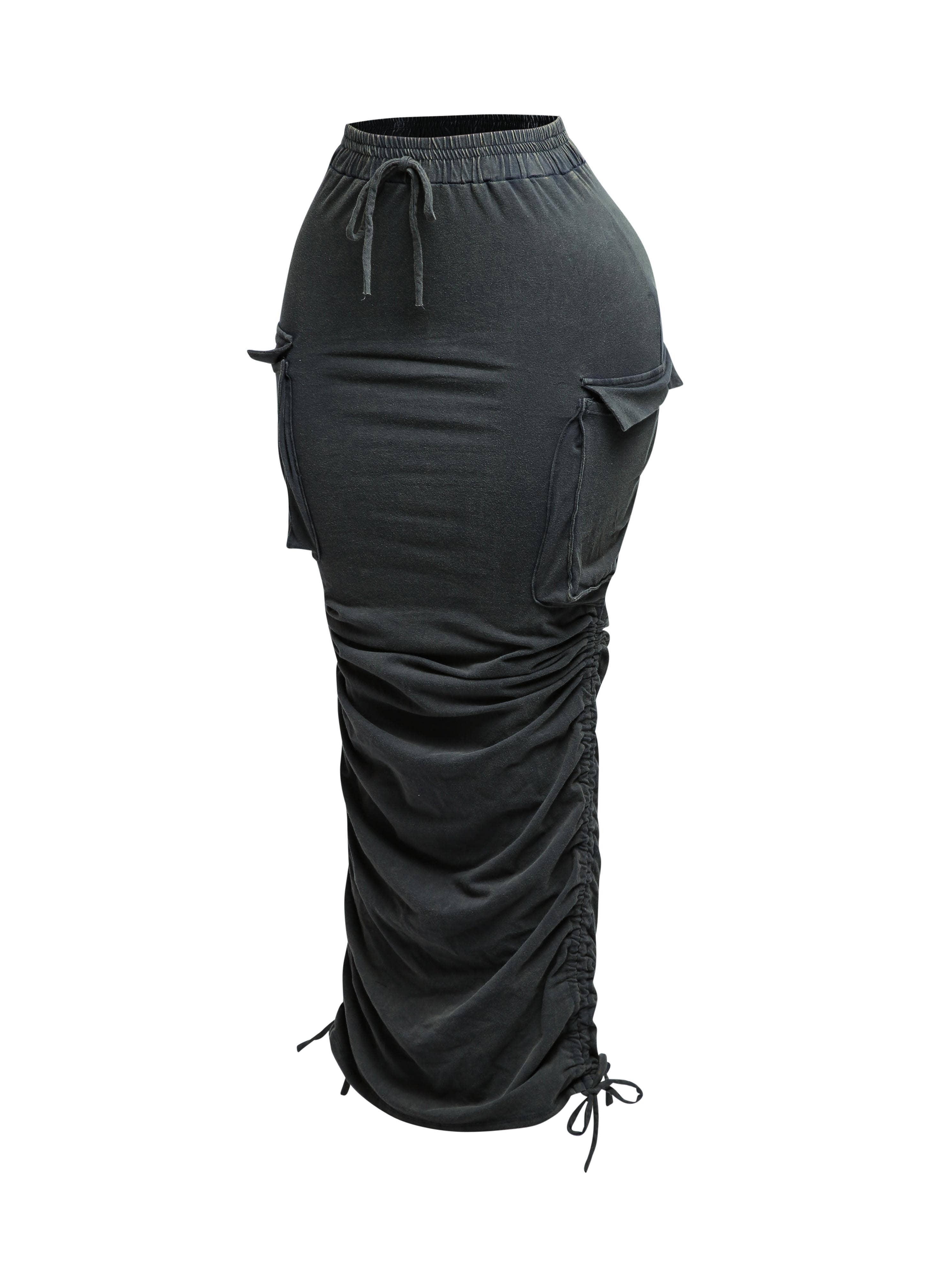 GRÅ PLUS SIZED Mineraltvättad kjol med dragsko för wholesale på Faire11