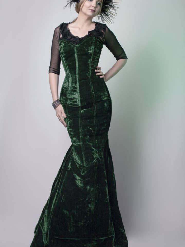 corsettery - Wholesale Dress - Women's - Mermaid long velvet corset dress. Gothic, steampunk velvet dress, vampire dress9