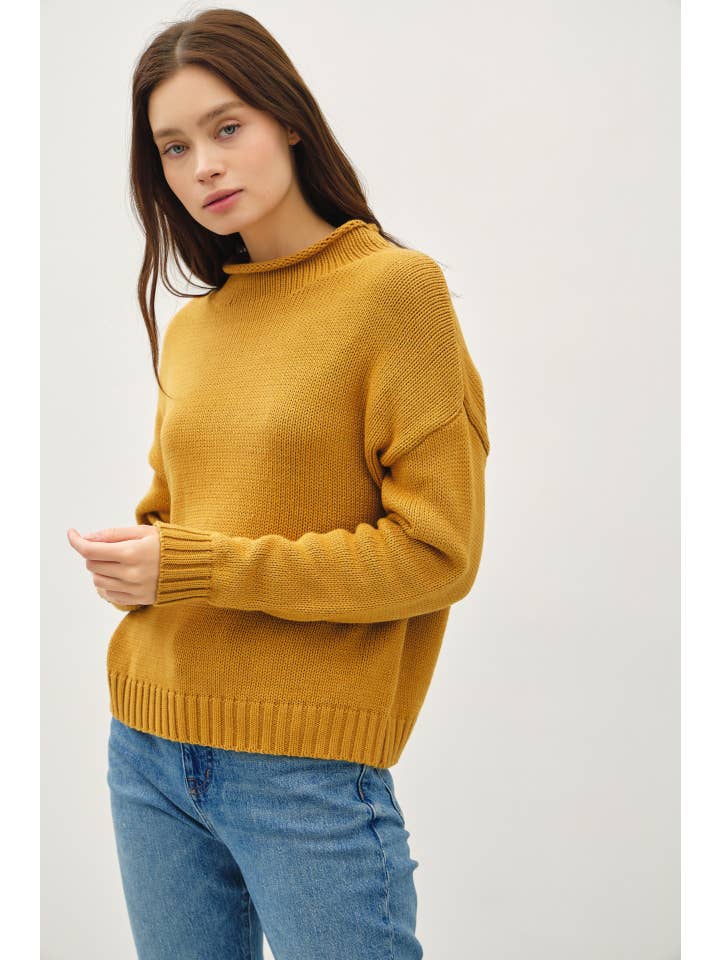 Be Cool - Wholesale Knit Sweater - Women's - CHUNKY COZY RAW EDGE MOCK NECK SWEATER
