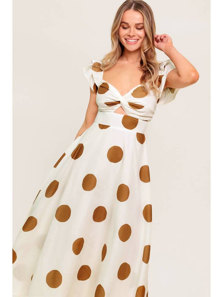 IVORY CAMEL A printed woven midi dress - ID22364 for wholesale on Faire