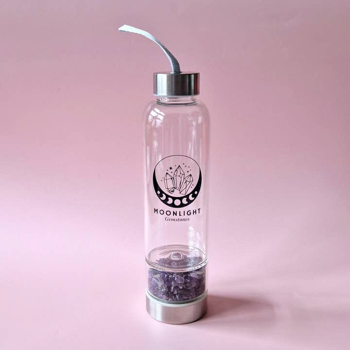 Moonlight Gemstones - Vendita all'ingrosso Borracce - Bottiglia d'Acqua in Vetro con Pietra Preziosa Cristallo di Rocca – 400 ml
