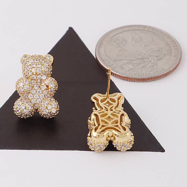 GOLD CLEAR Jeweled Teddy Bear Stud Earrings for wholesale on Faire