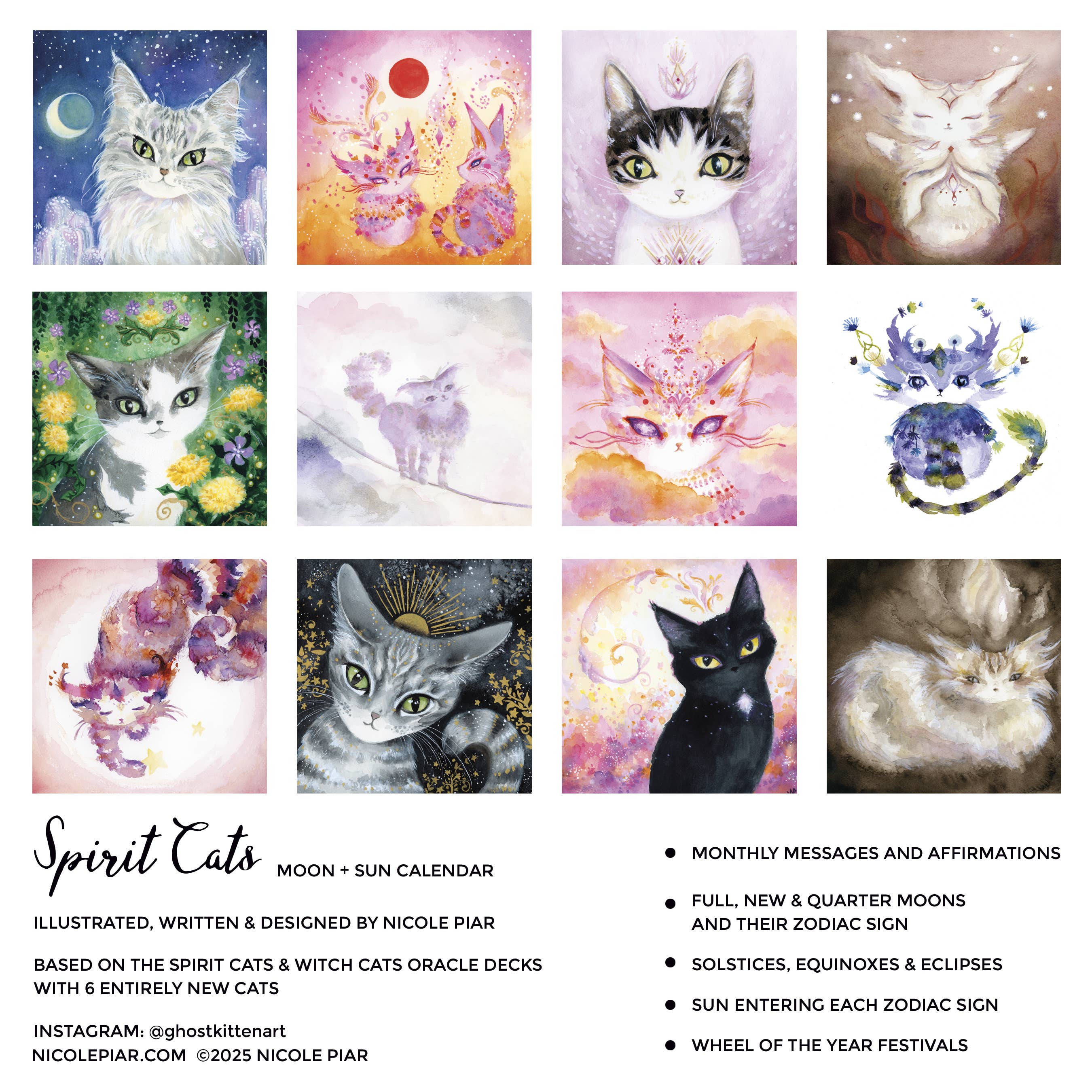 Nicole Piar – wholesale Calendar – Spirit Cats 2026 Wall Calendar, Astrology, Moon, Lunar12