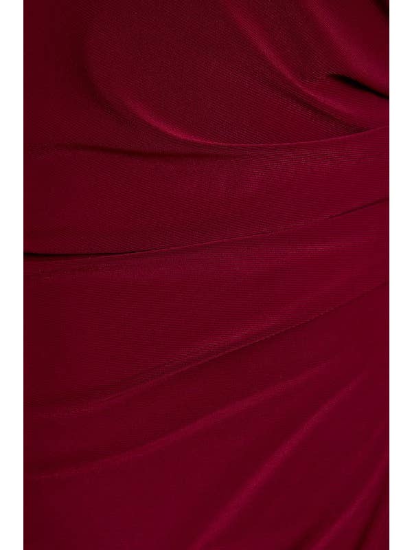 Burgundy UNBALANCED NECKLINE ONE SIDE WAIST SHIRRING DRESS for wholesale on Faire6
