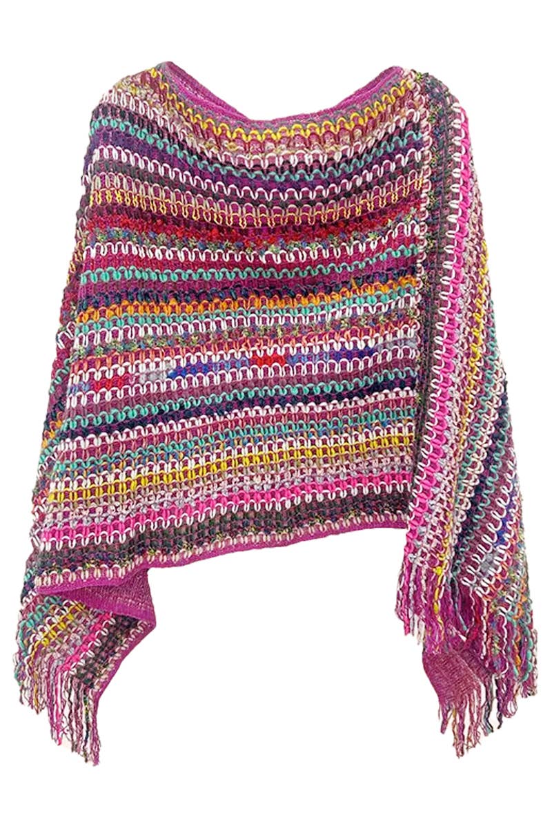 Boho Multi Crochet Knitted Pullover Poncho for wholesale on Faire5
