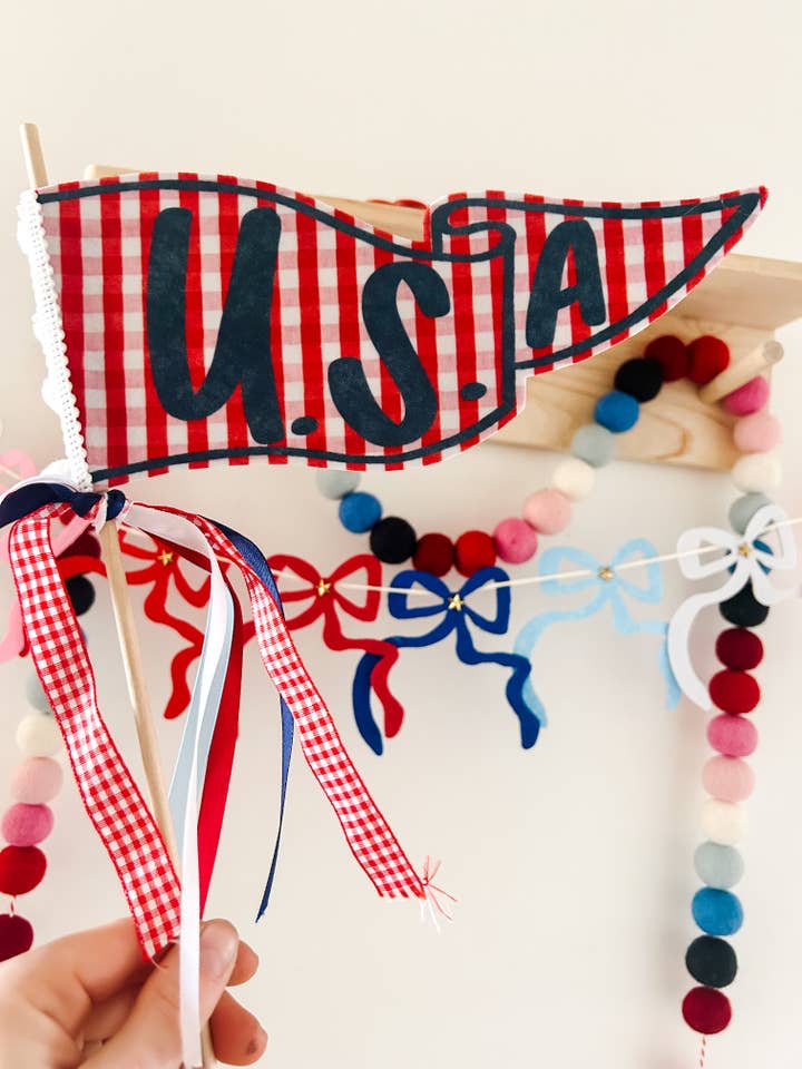 USA Gingham Pennant Flag for wholesale by Goldie Letter Company