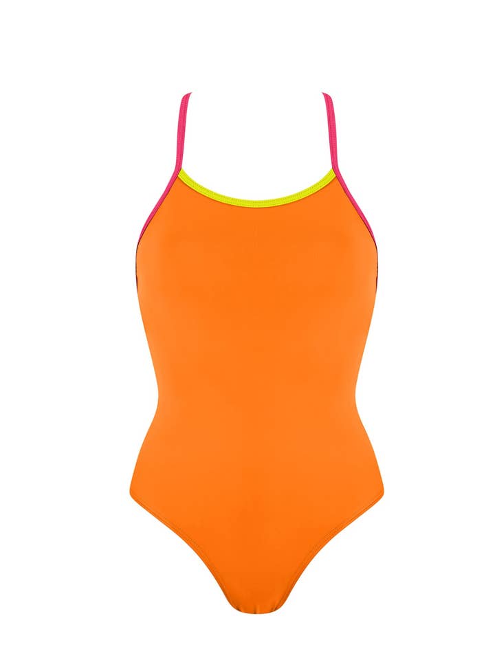 Chlamys Varia by MrMiss - Wholesale Swim Shorts - Women’s - Chlamys Varia Swimsuit with contrast band-Orange Vitamin C