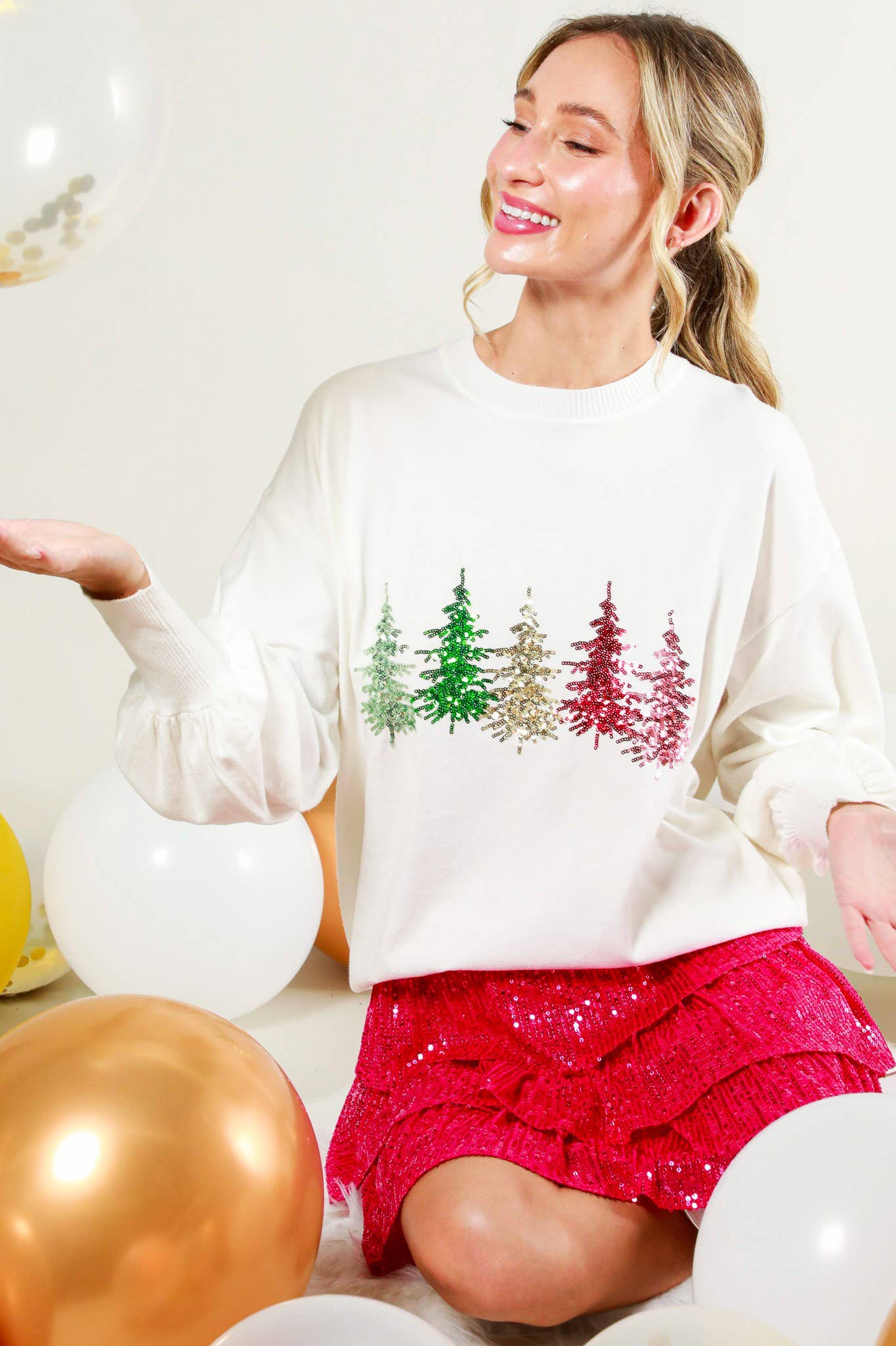 Vine & Love - Wholesale Knitted jumper – Women′s - Christmas Tree Sequin Accent Knitted Sweater VT814843