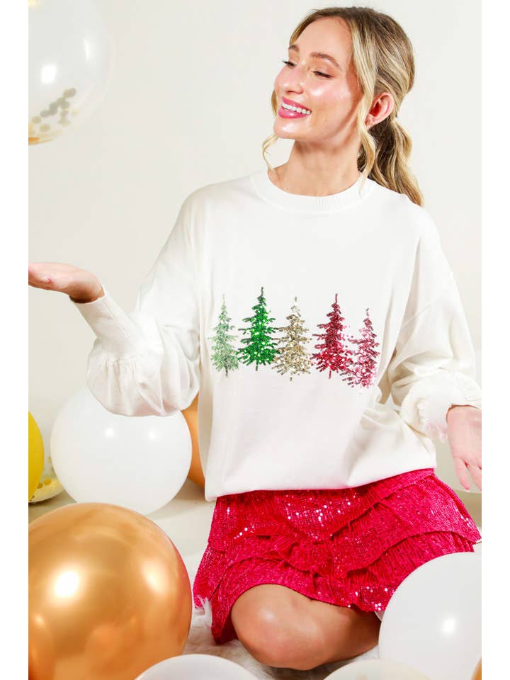Vine & Love - Wholesale Knit Sweater - Women's - Christmas Tree Sequin Detail Knitted Sweater Top VT8148415