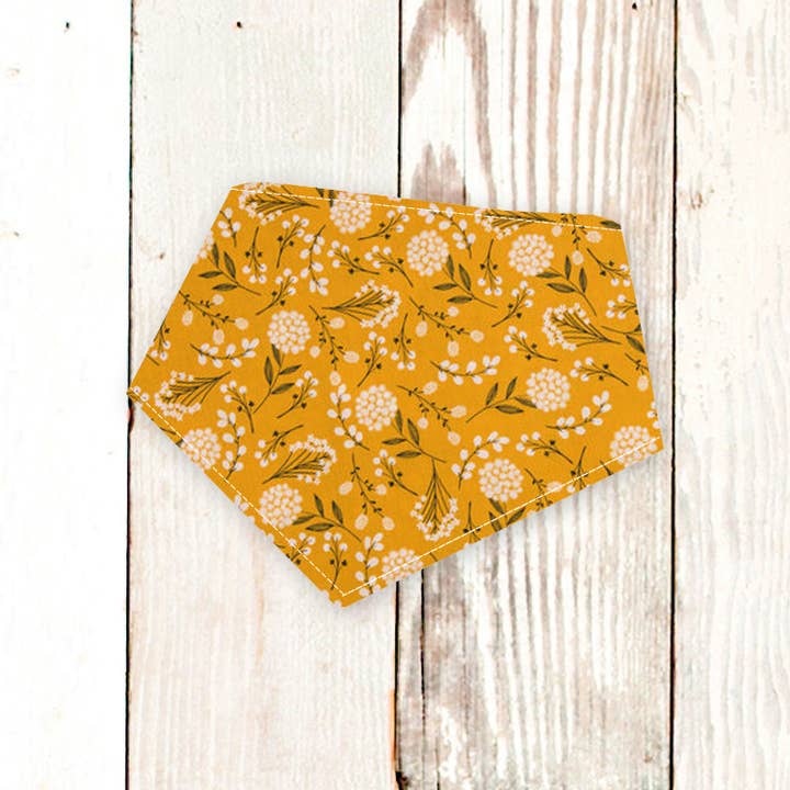 Mustard Floral Dog Bandana (Snap-on, 3 sizes available) for wholesale by BibbyBubby
