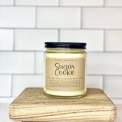 Tickle Creek Soap – wholesale Jar/filled candle – Sugar Cookie 7 oz. Clear Glass Jar Coconut Apricot Candle
