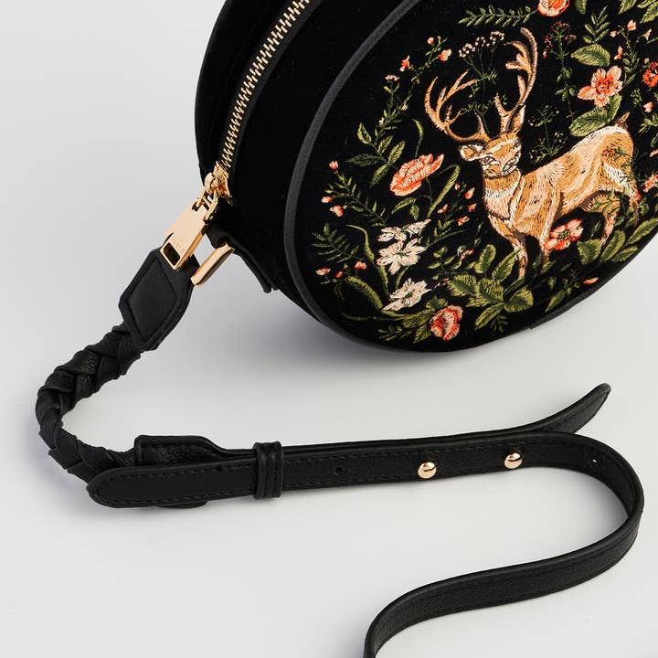 Fable England - Wholesale Crossbody Bag - Women's - Aurora Fawn Embroidered Black Circle Bag5