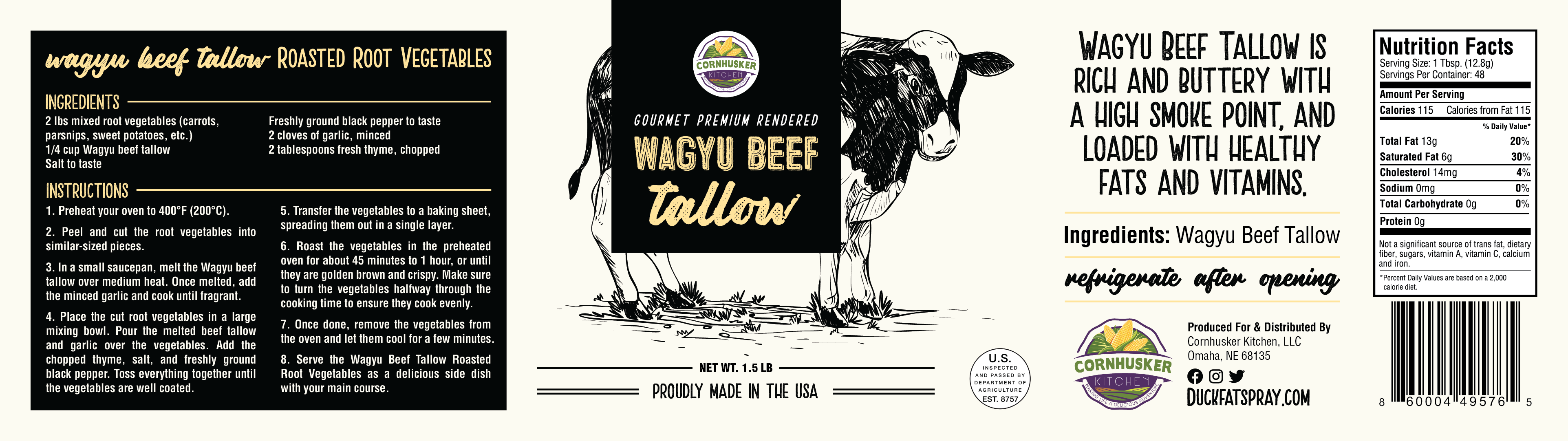 Cornhusker Kitchen Duck Fat Spray - Vente Huile de cuisson - Pot de 1,5 lb de suif de bœuf Wagyu fondu à la bouilloire1