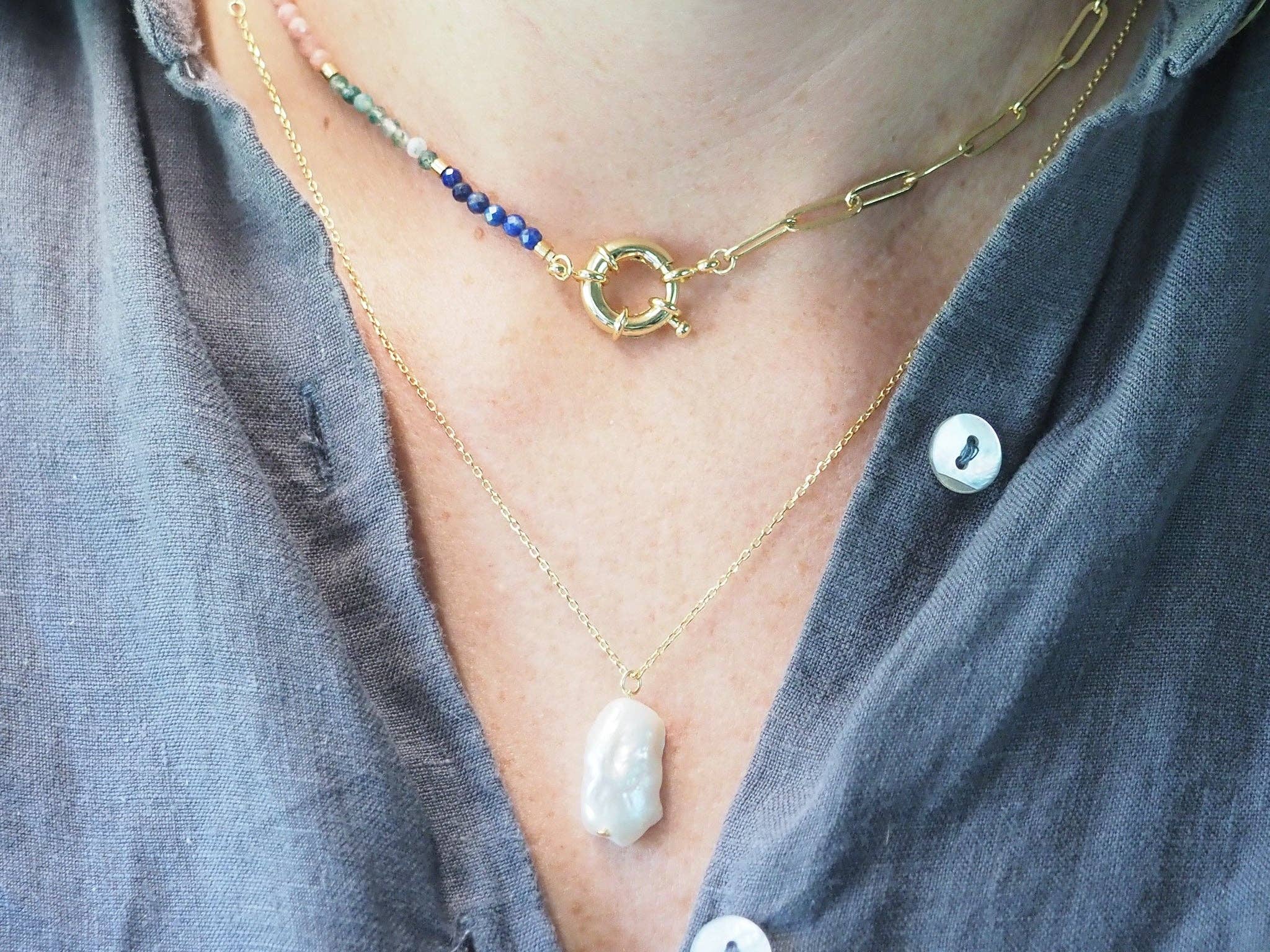 Brink and Forbes - Wholesale Beaded/pearl necklace - Multi-Coloured Gemstone Necklace With Nautical Clasp1