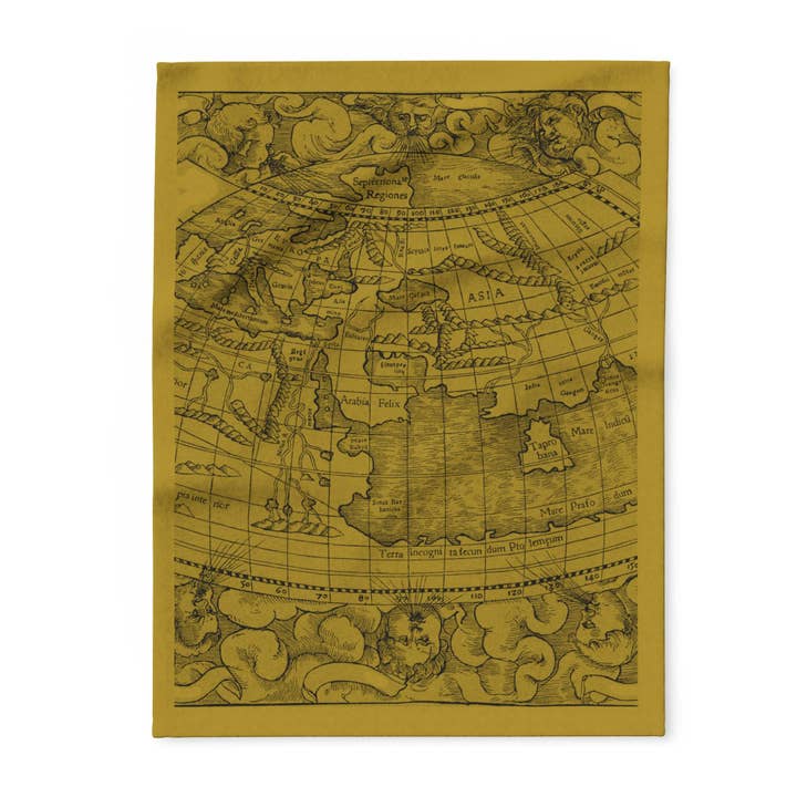 Vintage European Map Arctic Fleece Blanket, OLIVE GREEN for wholesale by MARA Style