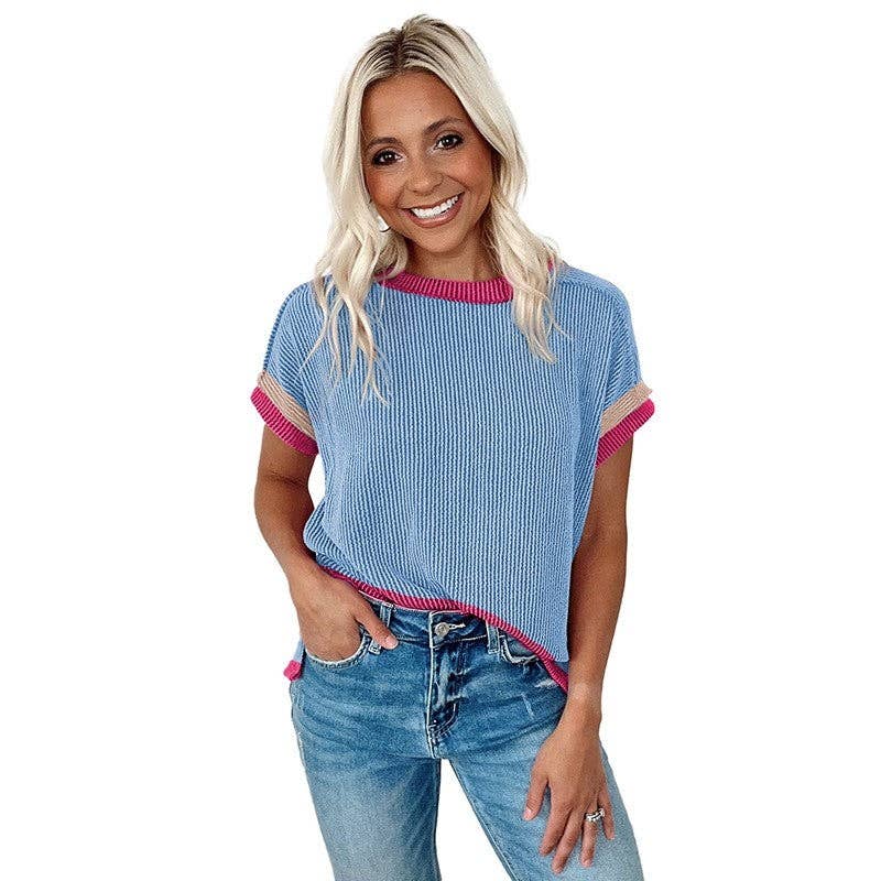 OceanusSwim – wholesale Knit top – Women's – Color Block Knit T-Shirt1