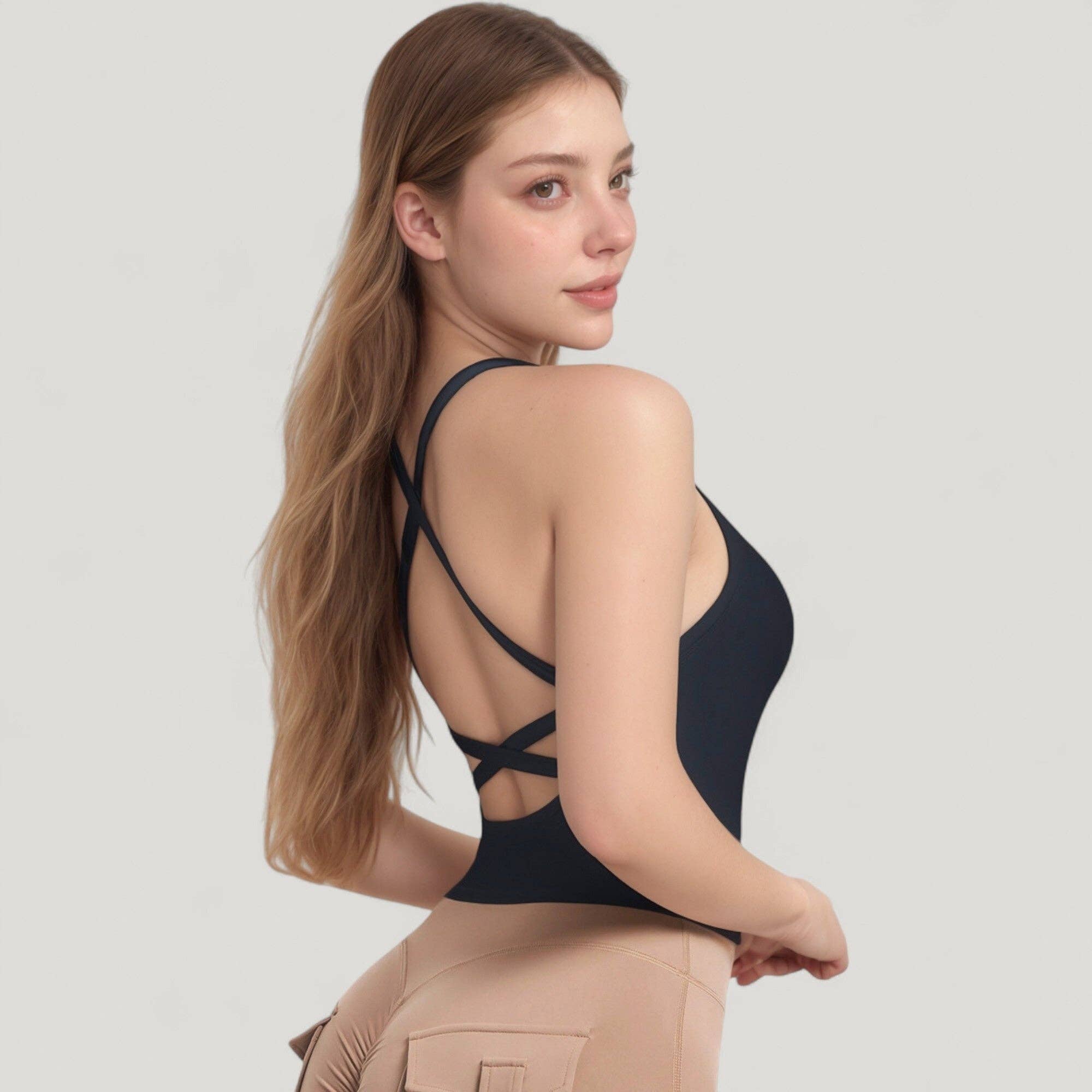 Active by Anna-Kaci - Wholesale Athletic Top - Women's - Strappy Crisscross Back Athletic Tank Top with Built-In Shel28