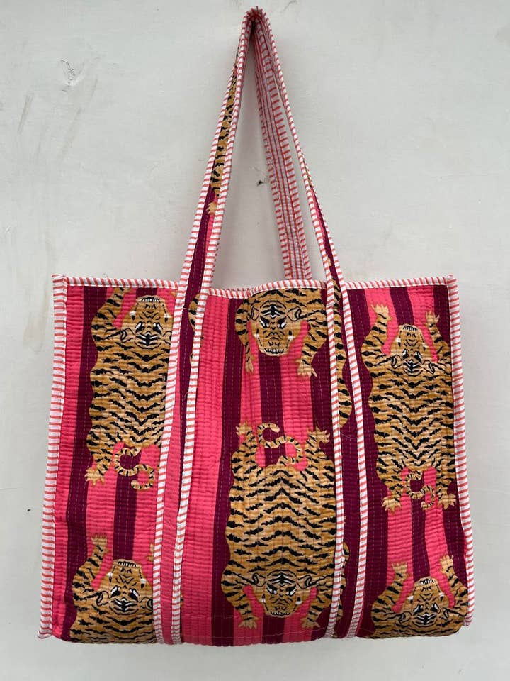 Multi Colors Bag Tiger Printed Bag Cotton Quilted Tote Bags for wholesale by bhavnas boutique