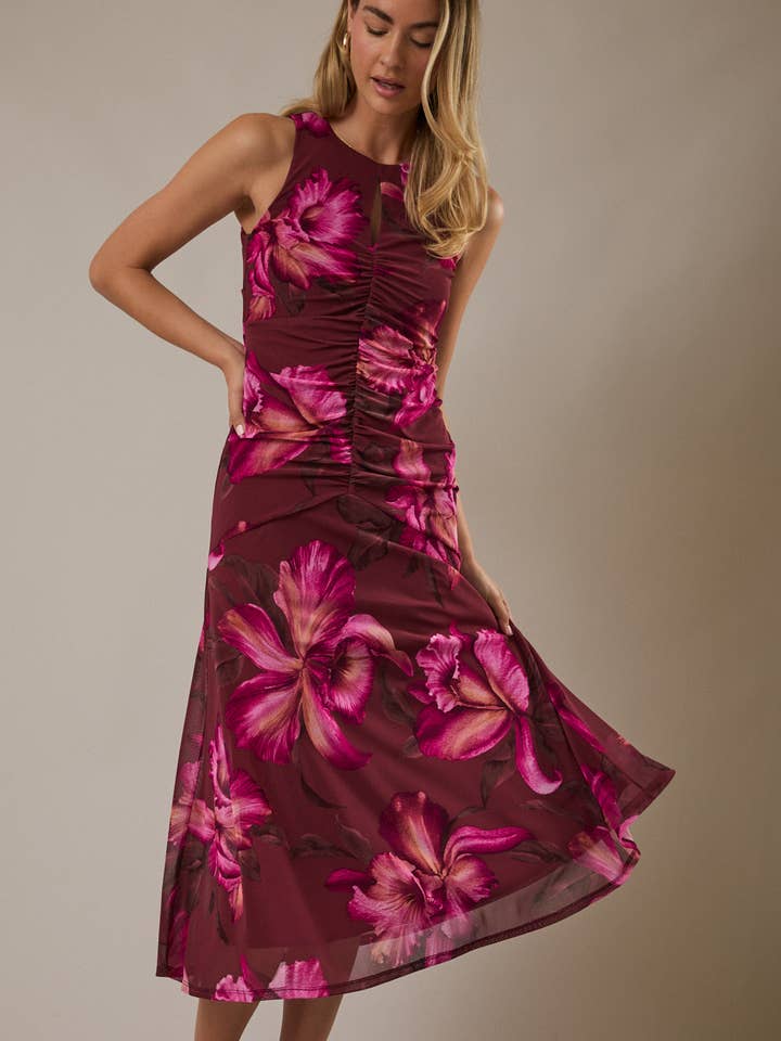 ROUND NECK SLEEVELESS RUCHED MERMAID MIDI DRESS for wholesale by GILLI