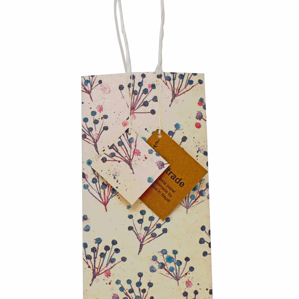 Fair to Trade Ltd - Wholesale Gift Bag - Handmade Lokta Recycled Paper Gift Bag Blue flowers6