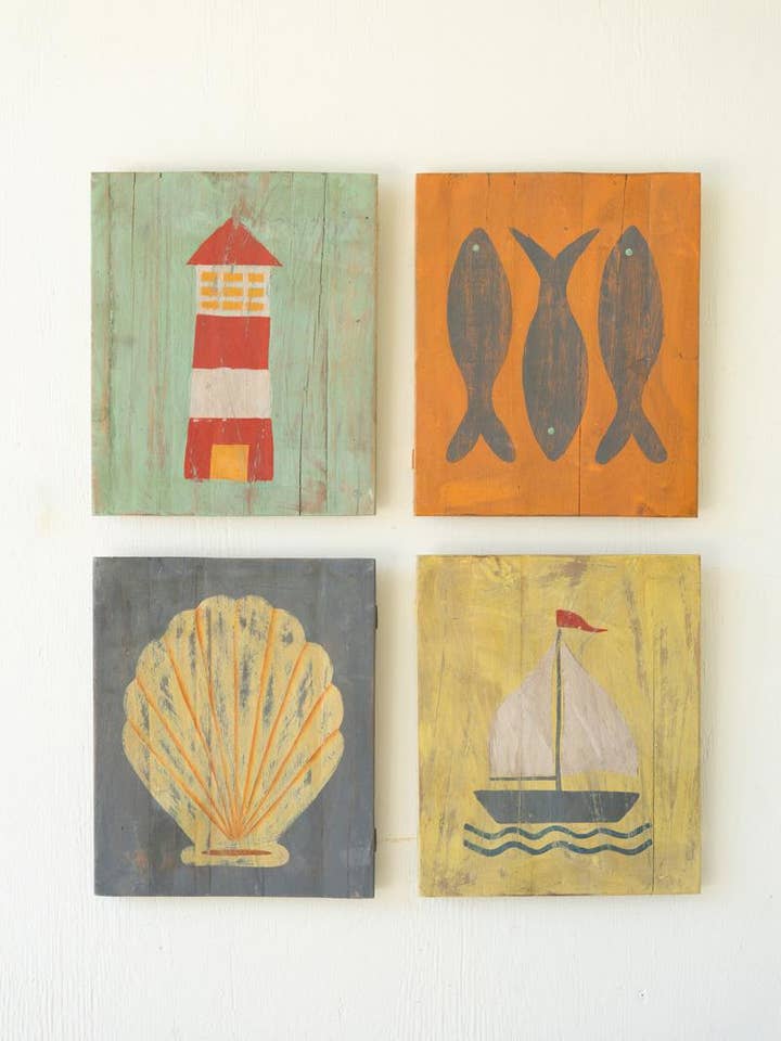 SET OF FOUR PAINTED WOOD COASTAL WALL ART for wholesale by Kalalou