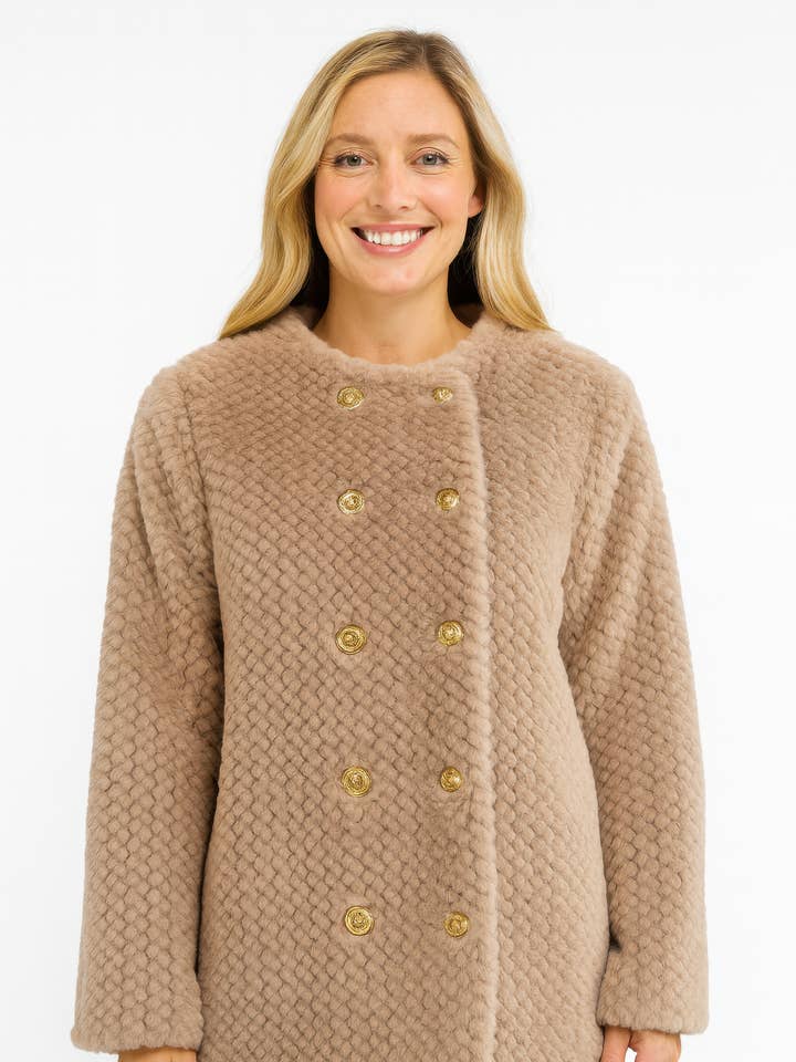 Textured Double-breasted Faux Shearling Jacket for wholesale by CC Wholesale Clothing
