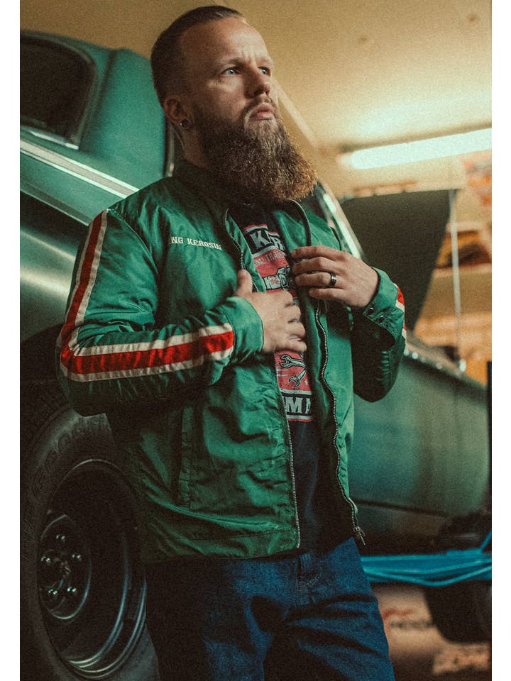 greenery Racing Jacket "Garage Built" for wholesale on Faire2
