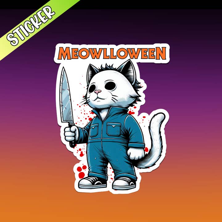 Pretty Toxic Stickers - Wholesale Sticker - Halloween Horror Sticker, Funny Meowloween Cat Michael Myers