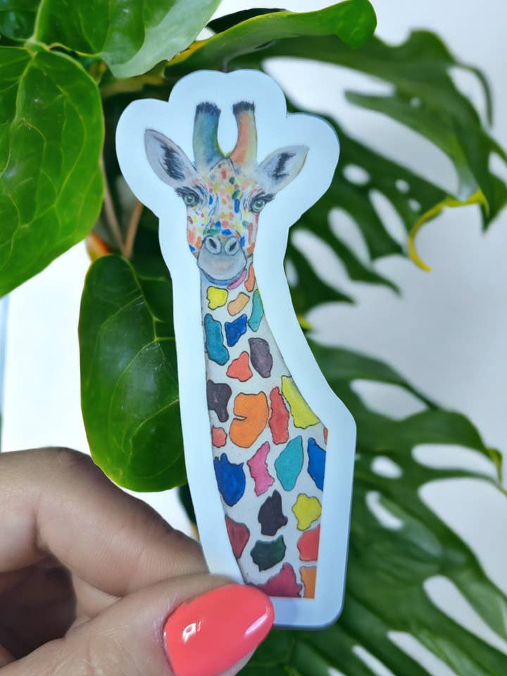 Rainbow Giraffe Vinyl Sticker for Water Bottle, Laptop & Car for wholesale by Christina-Jane Norquay Art