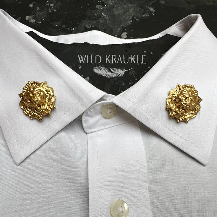 Lion Head Brooch Pin | Gold Baroque Collar for wholesale by Wild Kraukle