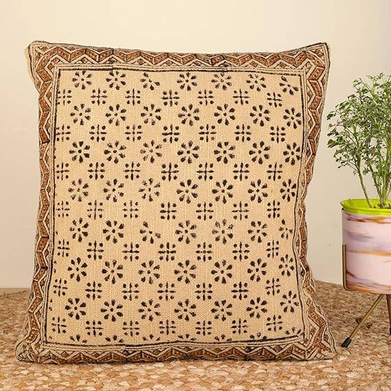 Gulab Homes - Wholesale Throw Pillow Cover - Bagru-Siyah Begar Block Print Cotton Cushion Cover 83