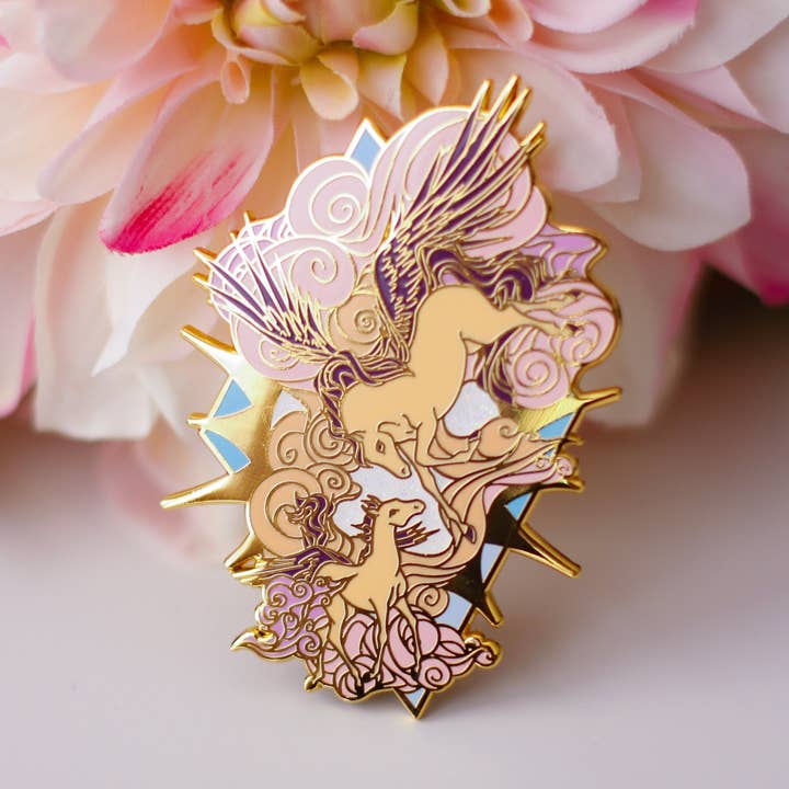 Keely Studios - Wholesale Lapel Pin/Button - Gold Ocean of Sky Pegasus Hard Enamel Pin1